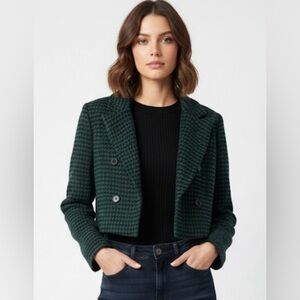 Forever 21 Teal Houndstooth Cropped Coat Blazer M